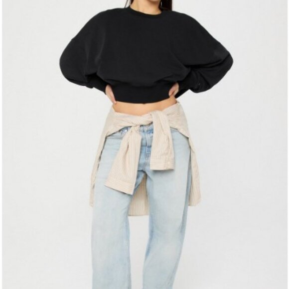 Fabletics Year Round Cropped Mock Neck Sweatshirt | Black | L | EUC | Oversized - Picture 1 of 9